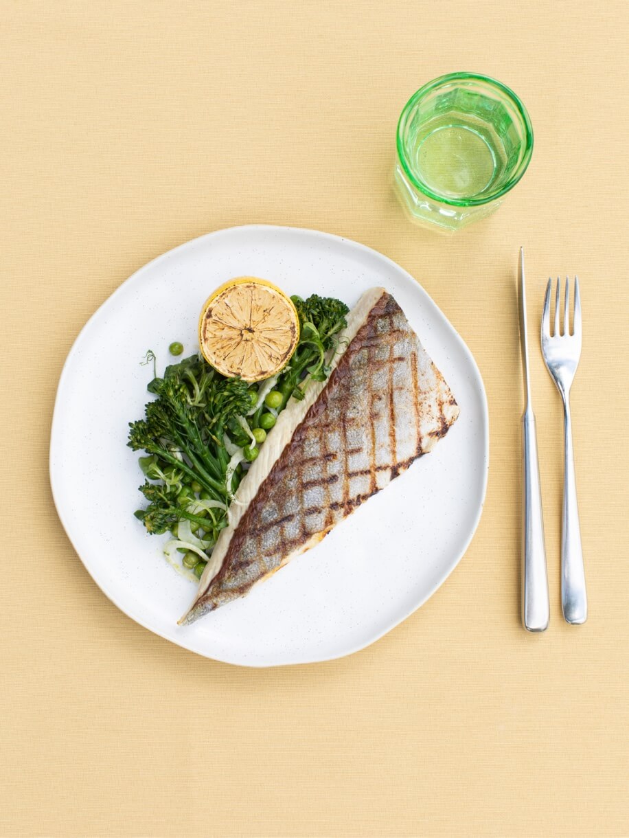 Grilled Dutch Yellowtail with green vegetable salad