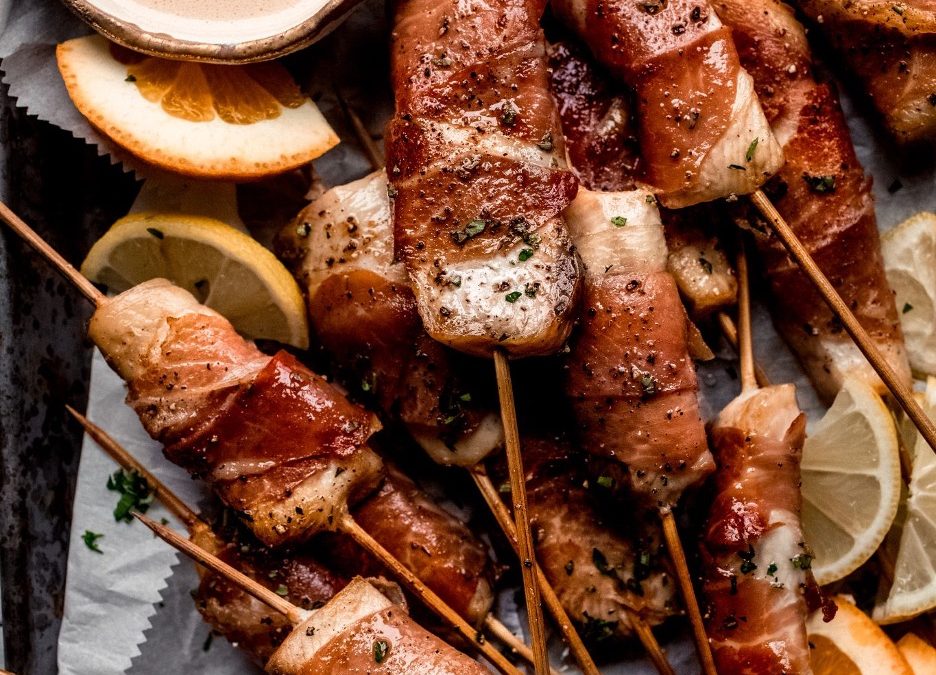 Prosciutto-Wrapped Dutch Yellowtail Skewers