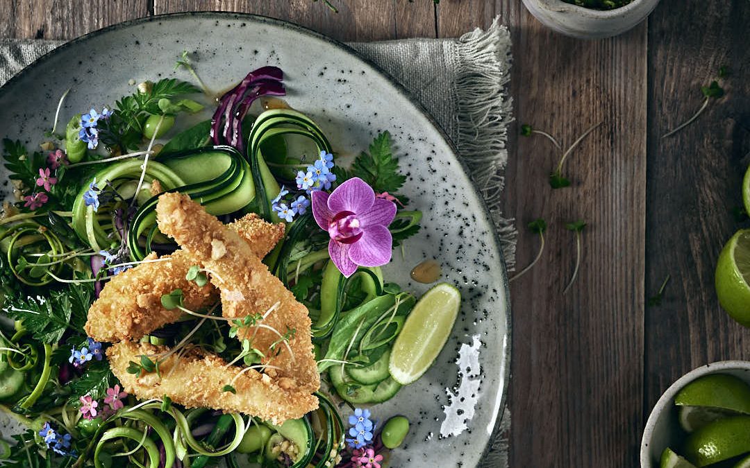 Peanut Crusted Dutch Yellowtail Salad with Green Nuoc Cham